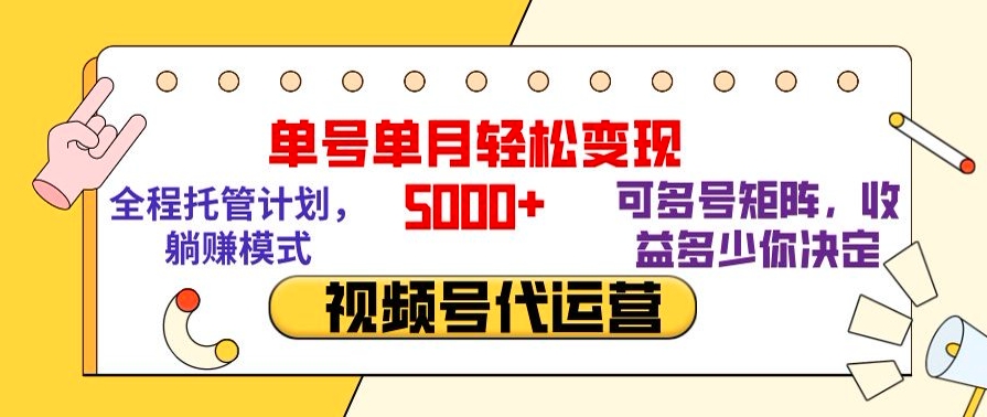 （14039期）视频号代运营，全程托管计划，躺赚模式，单号单月轻松变现5000+